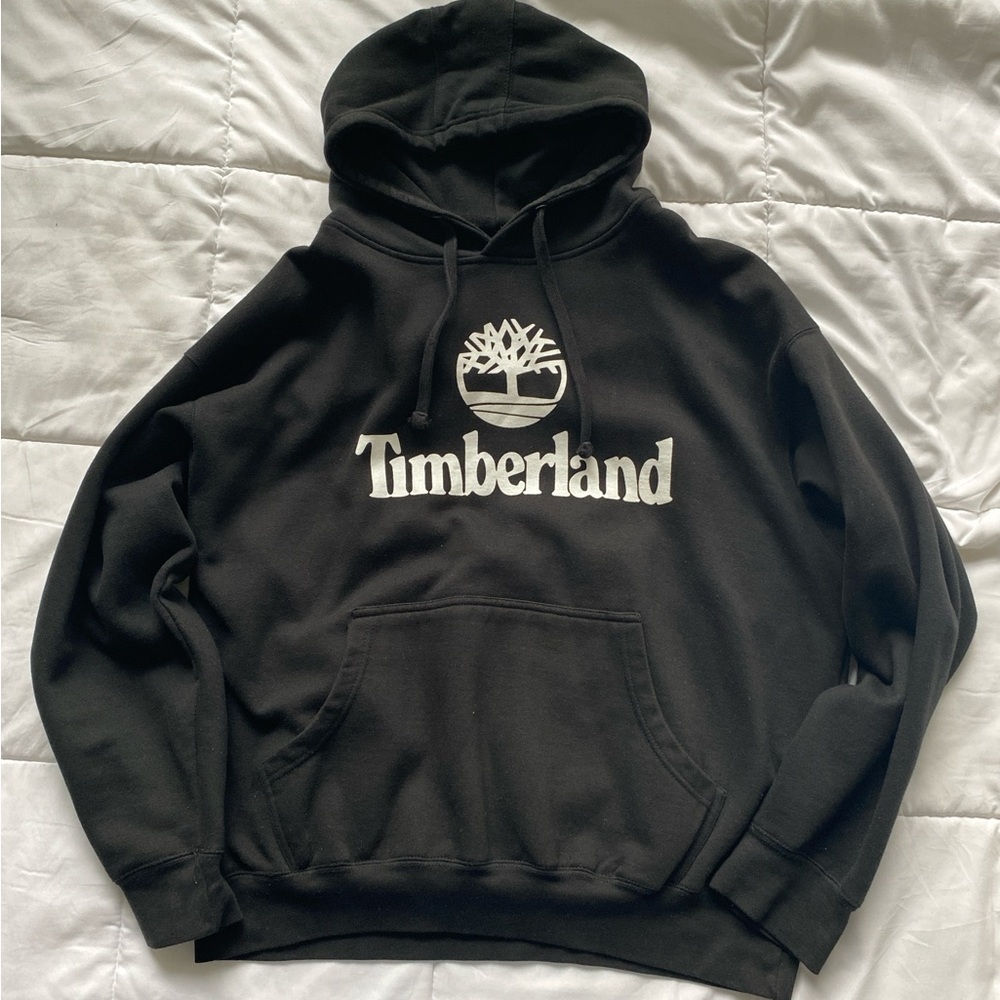 Timberland Black Sweater with Logo and Ribbed Cuffs